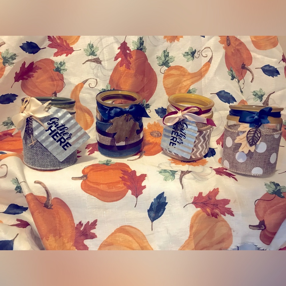 Fall Glass Jars/ Candle Holders Set